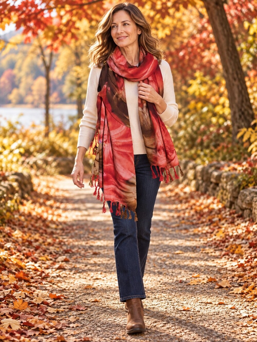 Red and Brown Gradient Lightweight Scarf Wrap